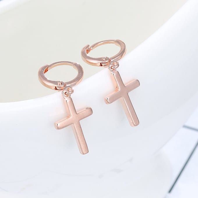 VANDAAG VERZONDEN - Oorbellen - Kruis - Rosé Goud - Christelijk