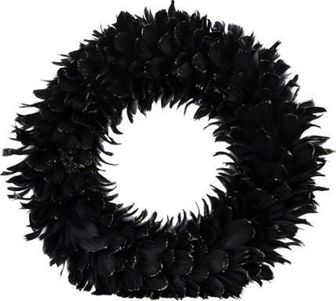 Cosy @ Home Krans Feathers Zwart 51x51xh51cm Kunsts