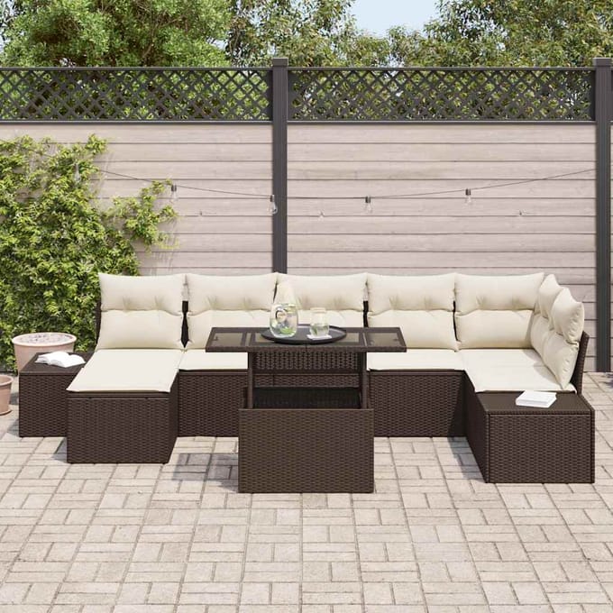 vidaXL - Tuinbank - Set - 8 - st - Bruin - en - Crème - poly - rattan