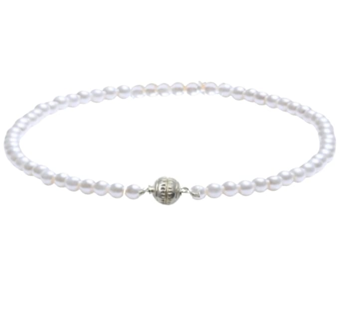 Ketting parel 8 mm magneet sluiting wit 42 cm synthetische - Charme Bijoux