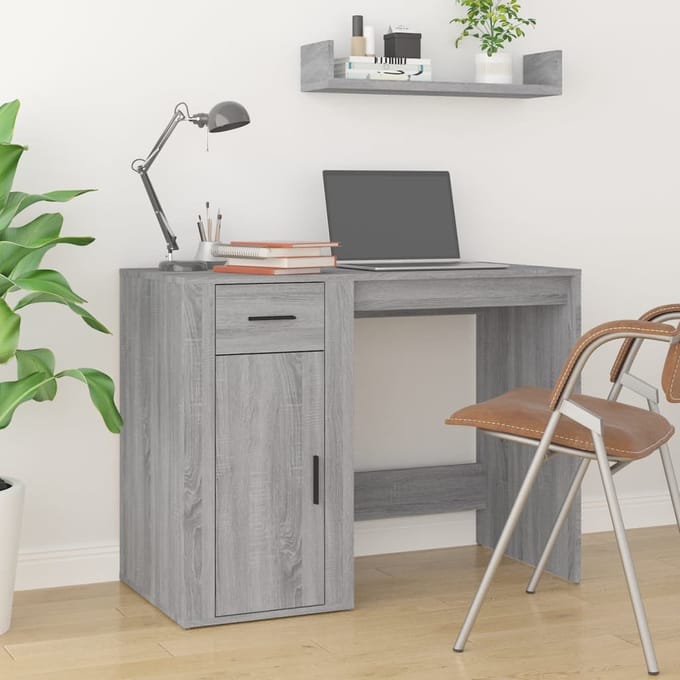 vidaXL - Bureau - met - kast - bewerkt - hout - grijs - sonoma - eikenkleurig