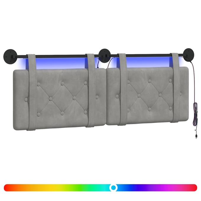 vidaXL - Hangend - hoofdbord - Met - LED-verlichting - Lichtgrijs - Fluweel