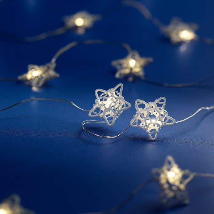 Micro LED string met witte sterren - 190 cm lang - 20 LED's