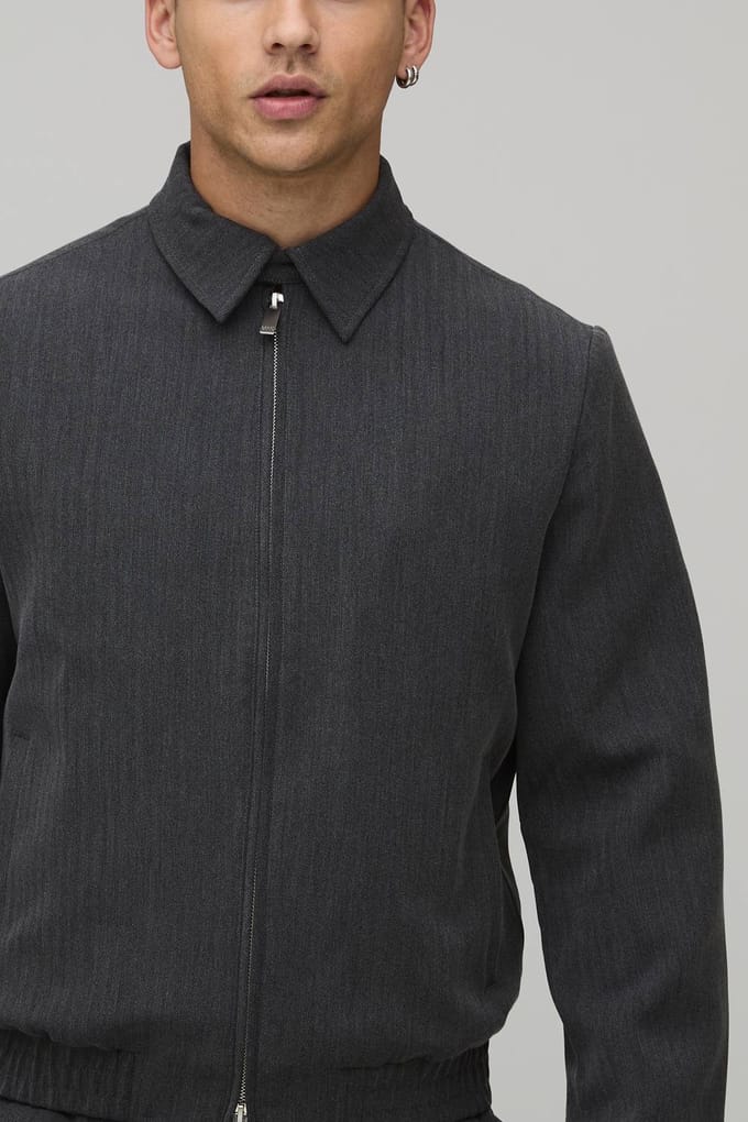 Herringbone Relaxed Fit Tailored Co-Ord Jacket | Black | Size Medium