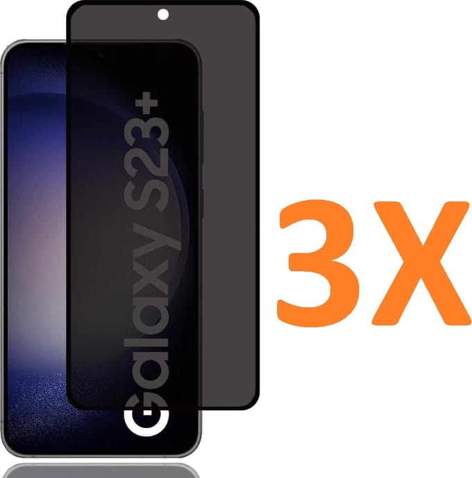 Privacy Screenprotector Glas - Tempered Glass Screen Protector Anti-Spy Geschikt voor: Samsung Galaxy S23 Plus - 3x