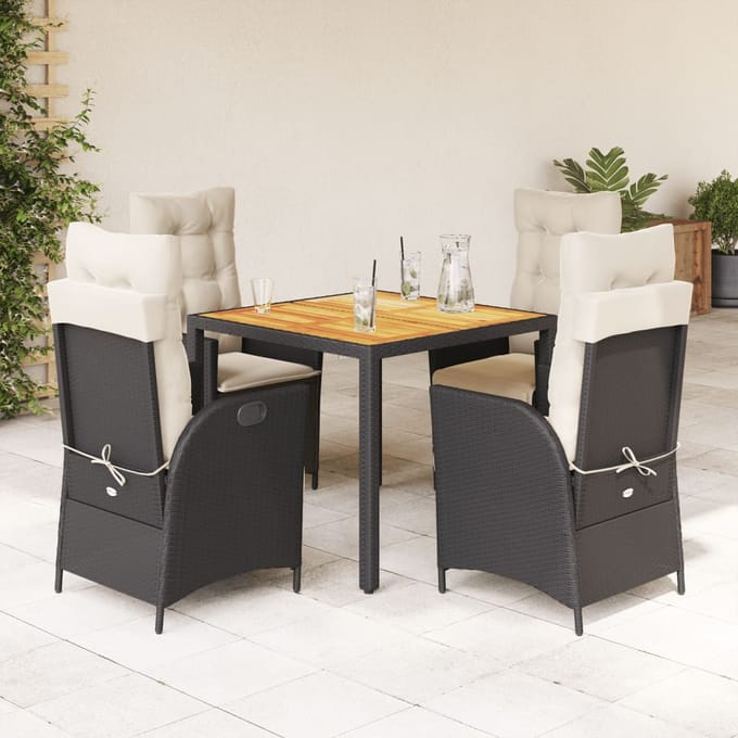 vidaXL - 5-delige - Tuinset - met - kussens - poly - rattan - zwart