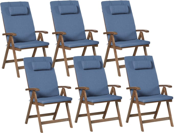 AMANTEA PREMIUM - Tuinstoel set van 6 - Blauw - Acaciahout