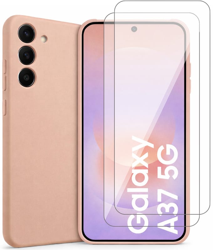 Hoesje geschikt voor Samsung Galaxy A37 – MatteShield Back Cover – Roze – 2 Stuks Screenprotector Glas