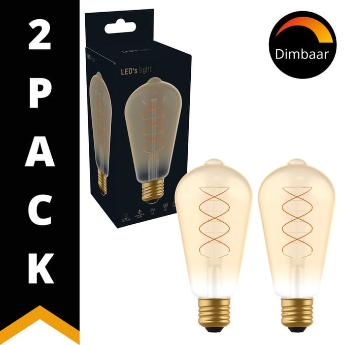 DecoDim LED ST64 Edison Lamp Amber - Dimbaar - Extra warm wit - 5W - 3 lampen - E27