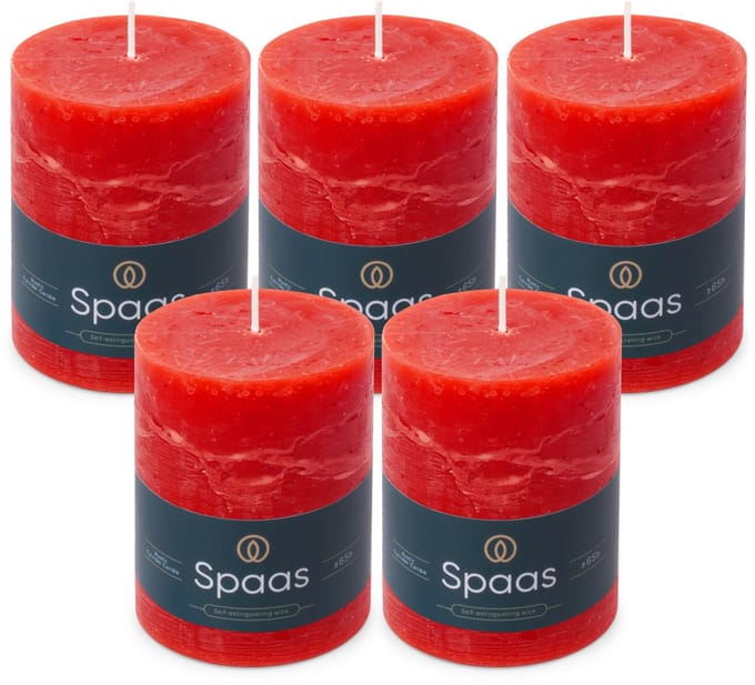 Spaas Rustieke Stompkaarsen - Rood – 80/110mm - circa 65 uur - 5 kaarsen
