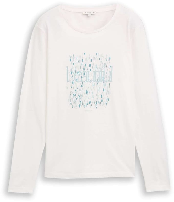 Tom Tailor - Shirt met lange mouwen en print - Maat XXL - Whisper White