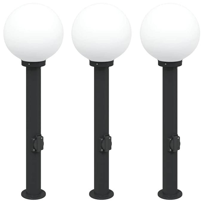 vidaXL Bolderverlichting met stopcontact 3 stuks 80 cm Zwart IP44