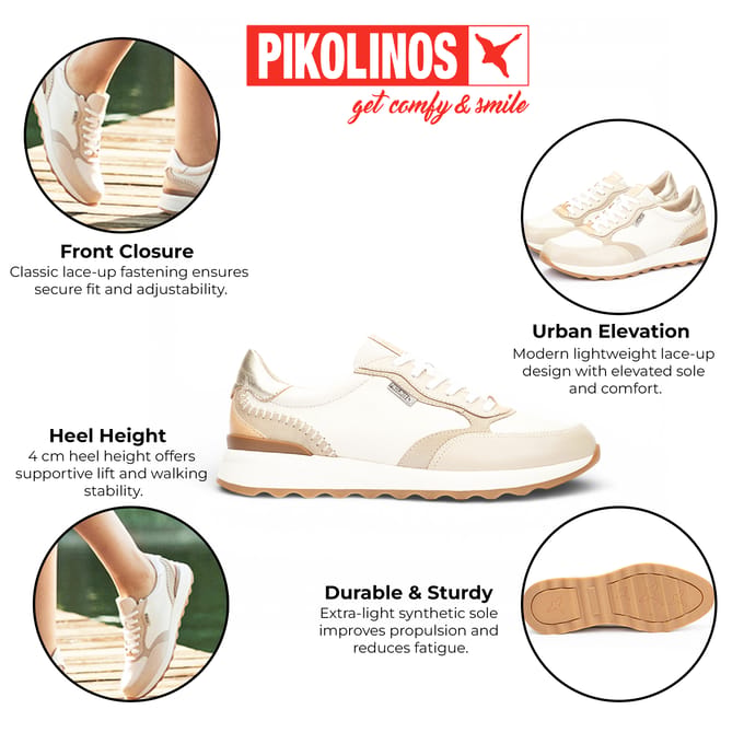 Pikolinos damessneakers van beige leer met vetersluiting - Arrecife