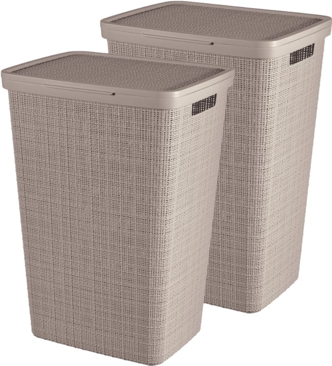 Curver Jute Wasmand met deksel 58L - 2 stuks - Taupe