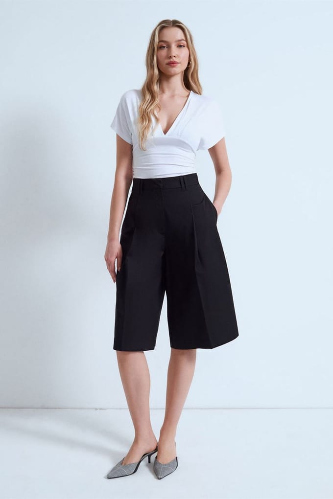 Hoge Taille Katoenen Poplin Capri Shorts