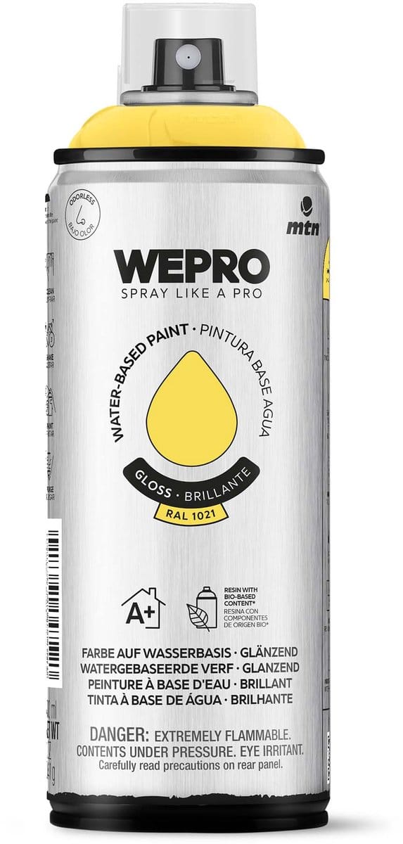 Spuitbus Ral 1021 Glans MTN WEPRO WATER-BASED PAINT 400ML