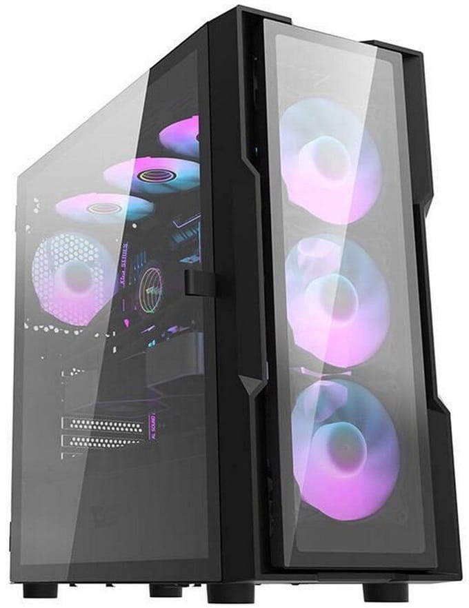 Darkflash DK431 Glass computer case (black) + 4 RGB fans - Case - Miditower - Zwart