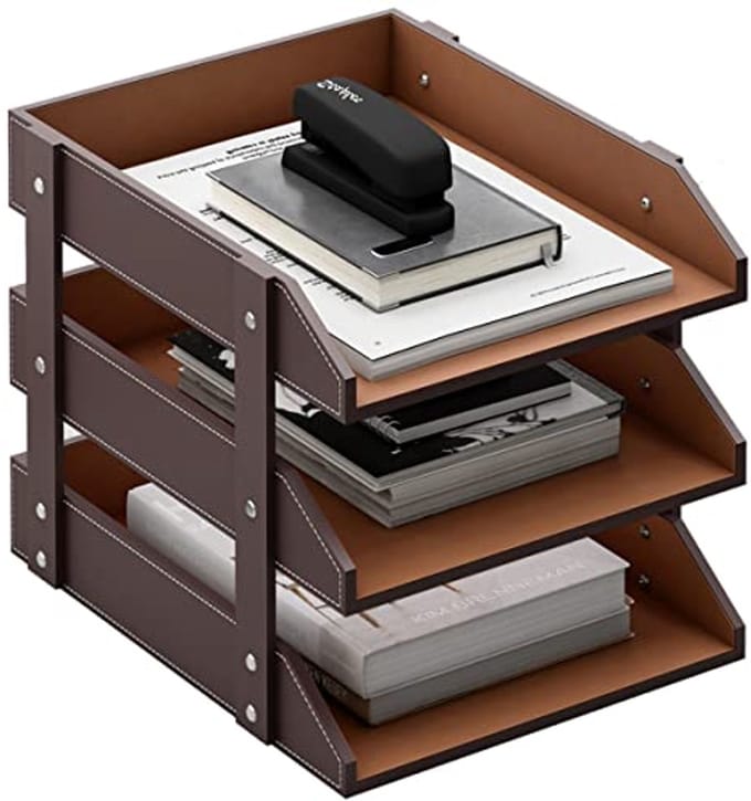 3 Laags Leren Document Organizer voor Bureau