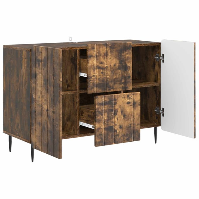 vidaXL - Dressoir - met - lade - Gerookt - eiken - 89 - x - 34,5 - x - 62 - cm - Bewerkt - hout