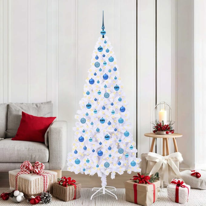 vidaXL - Kunstkerstboom - met - 300 - LED - Wit - 180 - cm - PVC - en - Staal