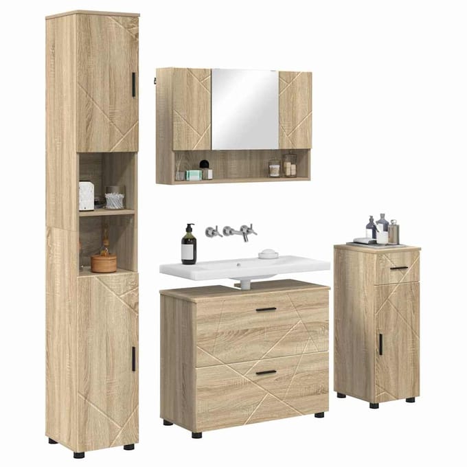 vidaXL - Badkamermeubel - Set - 4 - pcs - Sonoma - Eik - Samengesteld - Hout - en - Metaal