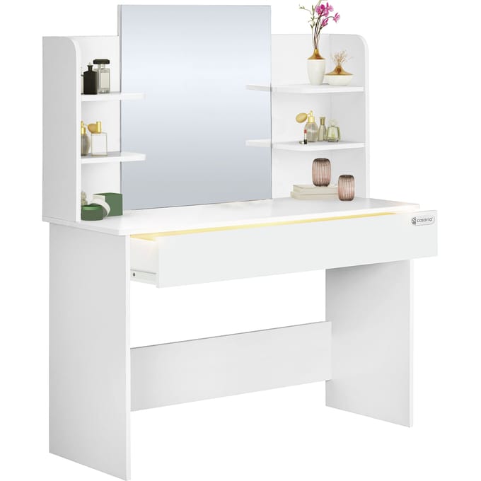 Casaria Kaptafel Lucia - Lade Spiegel 4 Planken 140x110x40cm – Wit