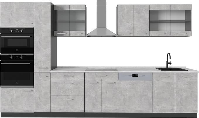Vicco R-Line Keuken – 350 cm, WB Marmer Beton/antraciet