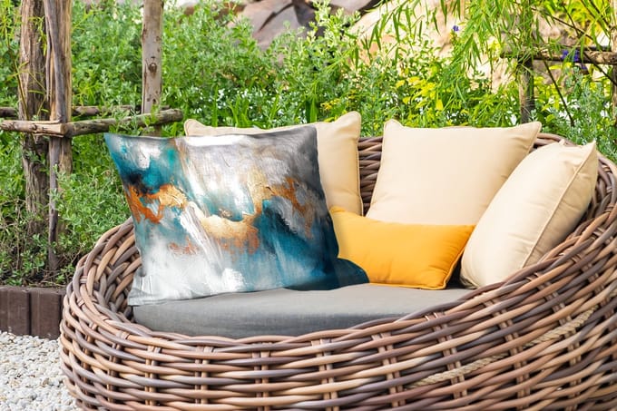 Buitenkussens - Tuin - Abstract - Kunst - Gold - Blauw - 50x30 cm