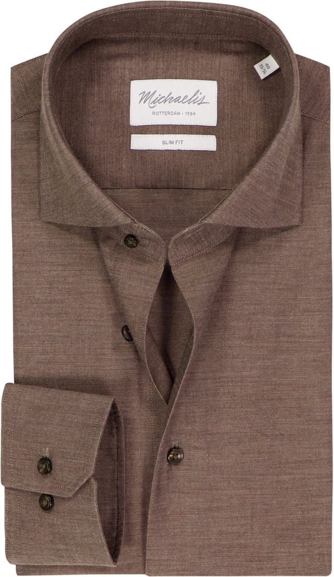 Michaelis slim fit heren overhemd - popeline - bruin - Strijkvriendelijk - Boordmaat: 43