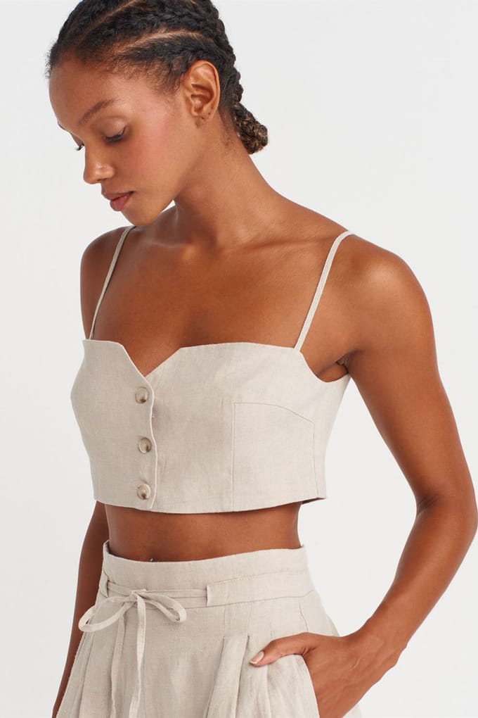Strapless Crop Linnenmix Korsettop