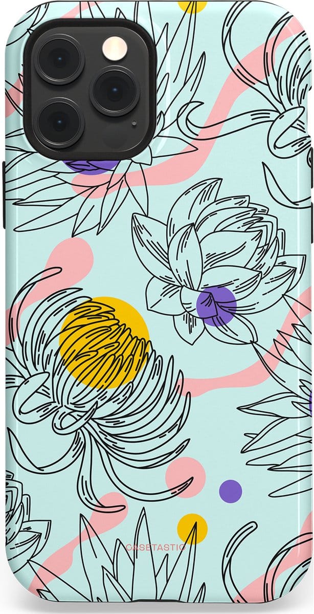 Casetastic hoesje geschikt voor Apple iPhone 12 / Apple iPhone 12 Pro - MagSafe - Dubbellaagse bescherming - Wildschets - Fashion Case - Zilver Wit Saliegroen Lichtroze