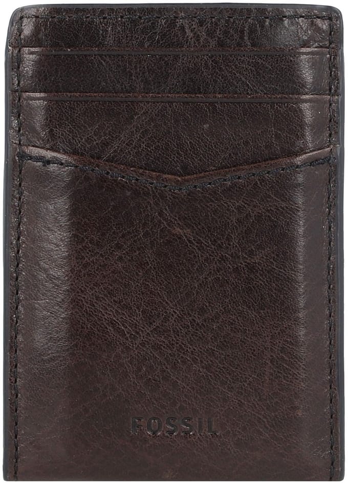 FOSSIL Leren Kaarthoes Dollarclip Andrew Card Case Black Zwart