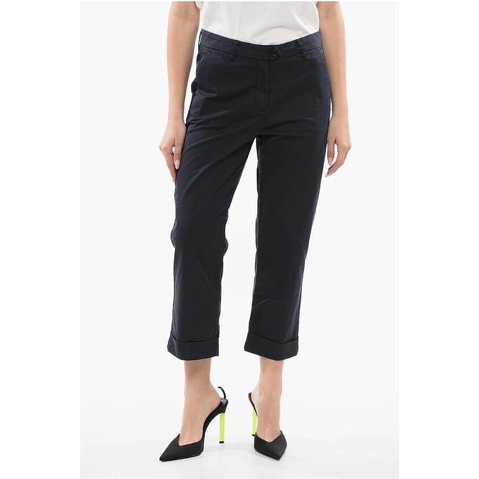 Stretchkatoenen cropped fit chinobroek in blauw