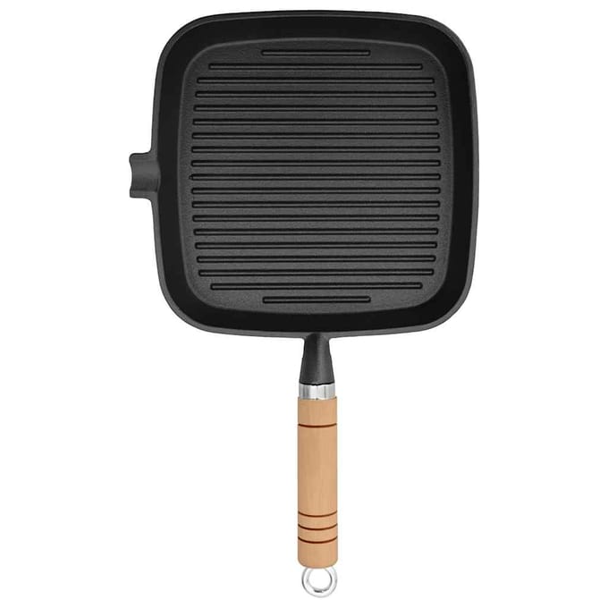 vidaXL Grillpan met houten handvat gietijzer 20x20 cm