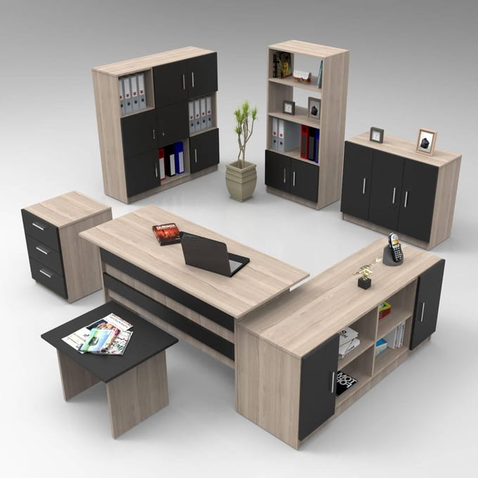 Set van bureau met bijzettafel en opbergkasten Robbie | Kalune Design