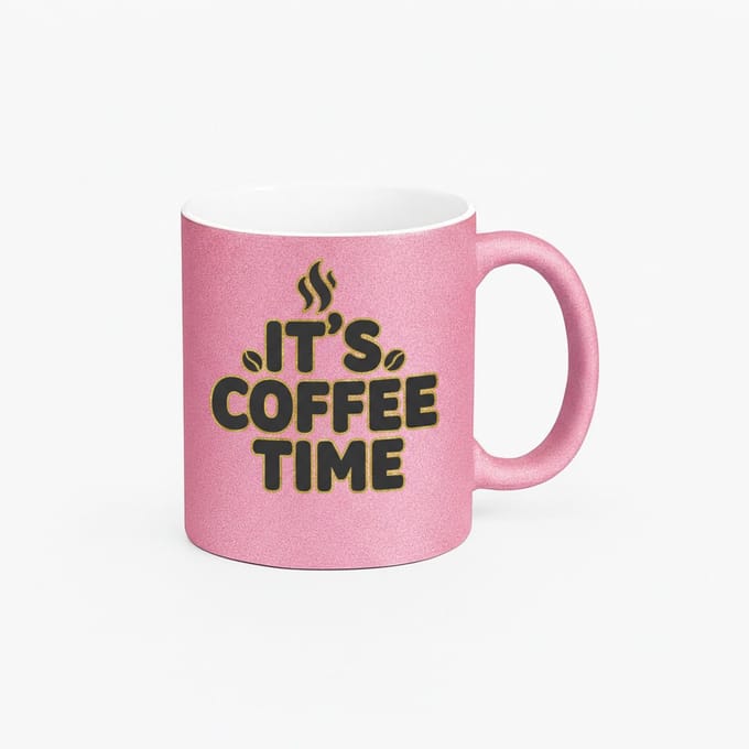 Glitter Roze Koffiemok 'It's Coffee Time' - Stijlvol Design & Cadeau