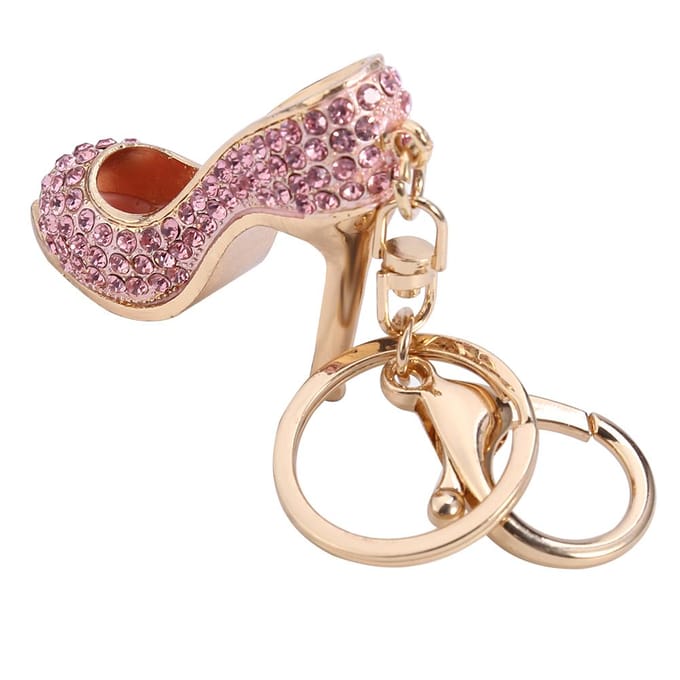 Sleutelhangerhouder Ring Sleutelhanger Creatieve Legering Strass Hoge Hak Sleutelhanger Roze roze