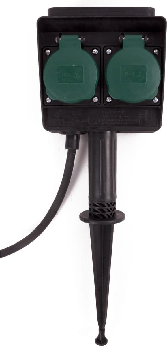 Benson Dubbele tuincontactdoos op spies - 2 voudig - 1,5 meter - spatwaterdicht