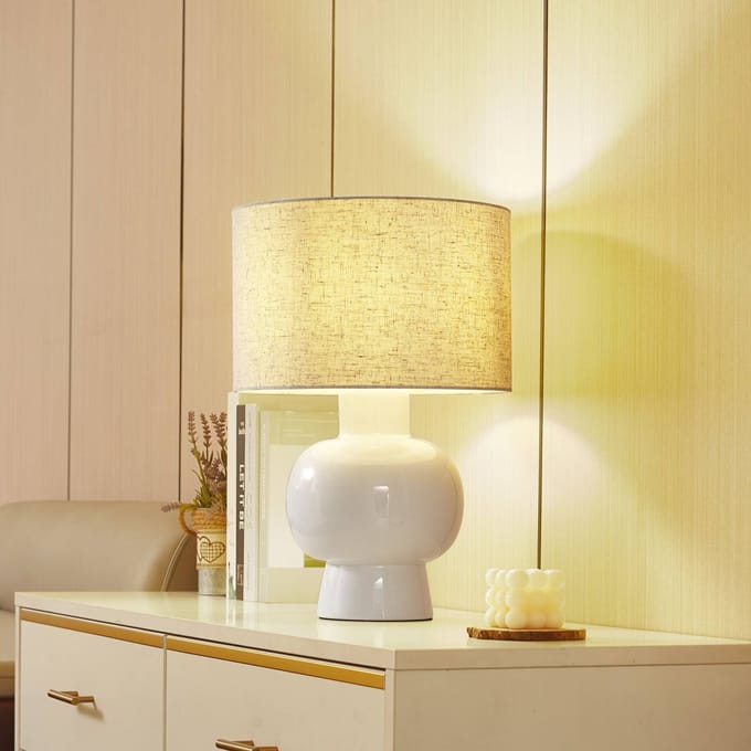 Lindby - Tafellamp - 1licht - Textiel, keramiek - H: 46 cm - E27 - wit