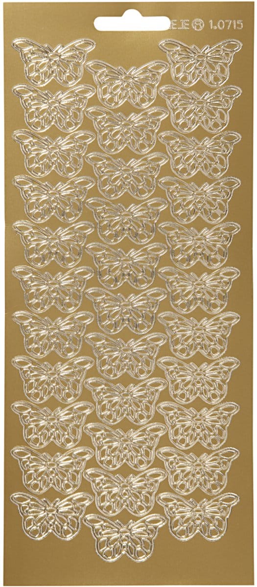 Stickers, vlinders, vel 10x23 cm, goud, 1 vel
