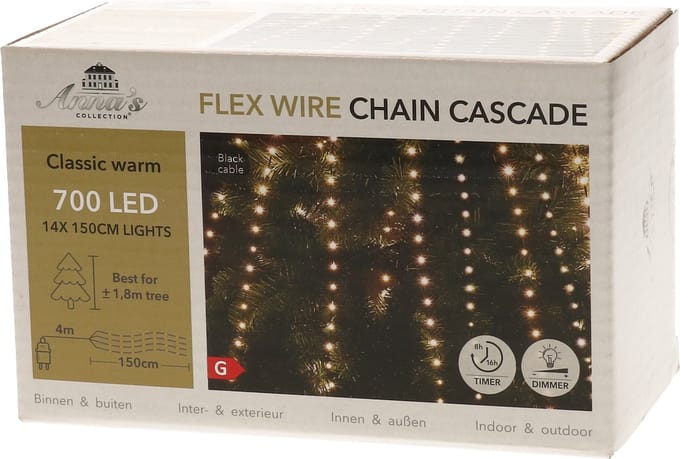 Anna Collection Cascade kerstverlichting -700 leds - warm wit - voor kerstboom 180 cm - lichtnet voor over een kerstboom