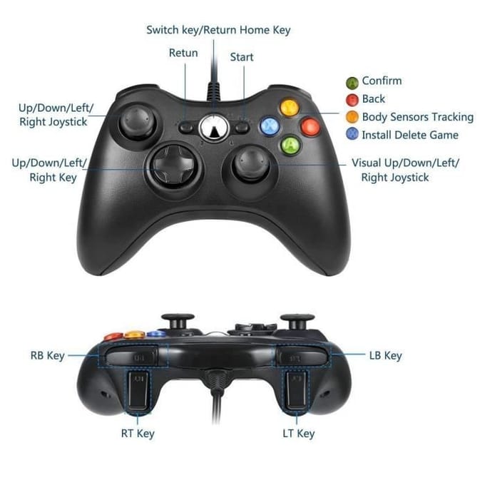 Manette Filaire Xbox 360, USB Wired Gamepad Game Joystick, avec Double Vibration, Idéal pour Windows7/ 8/10/ PC/Xbox 360
