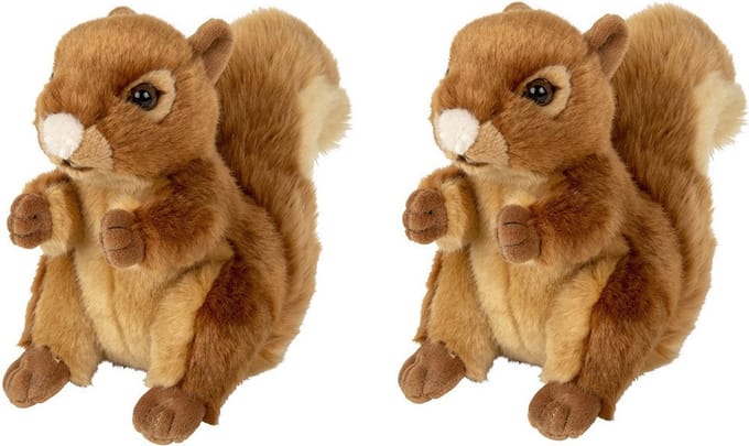 Nature Planet pluche knuffel - Set van 2x stuks - rode eekhoorn - 18 cm - dieren knuffels