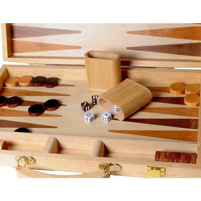 Backgammon 15 inch - Hout Ingelegd Bord - Houten Koffer met Handvat - Luxe Uitvoering - ingelegd hout - Reis Backgammon - Engelhart