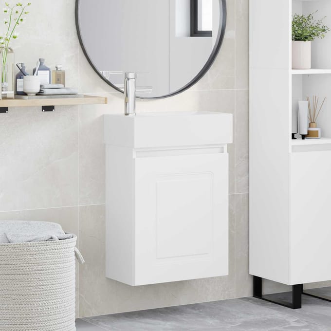 vidaXL - Badkamermeubel - met - kraan - Wit - 45,5 - x - 22,5 - x - 84 - cm