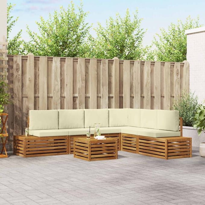 vidaXL - 7 - st - Buiten - bank - set - Massief - Acacia - Hout - en - Polyester