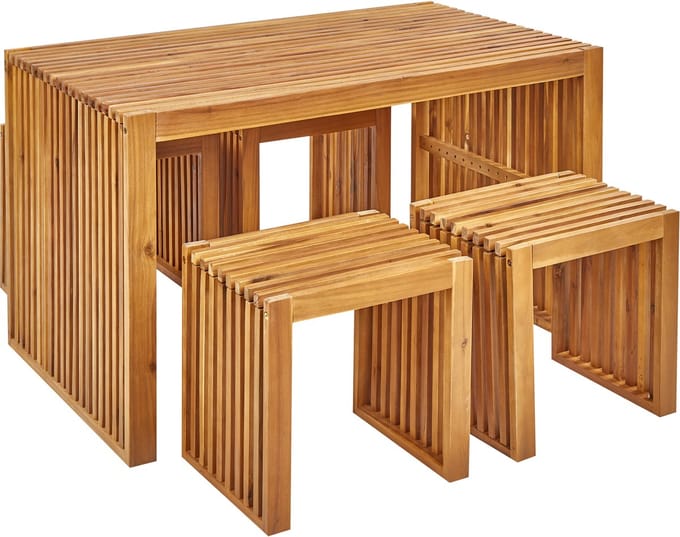BELLANO - Tuinset met krukjes - Lichthout - Acaciahout