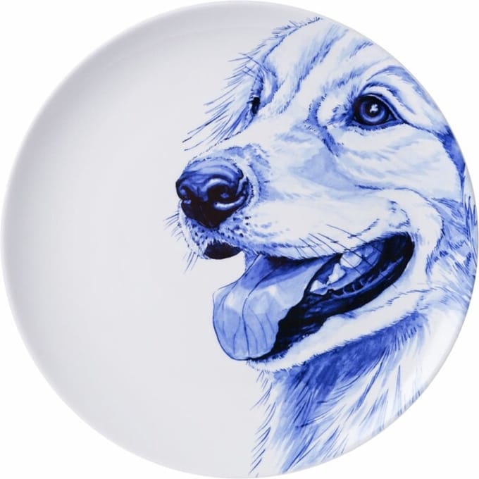 Heinen Delfts Blauw - Wandbord Golden retriever - Delfts blauw - Keramiek - 26 cm