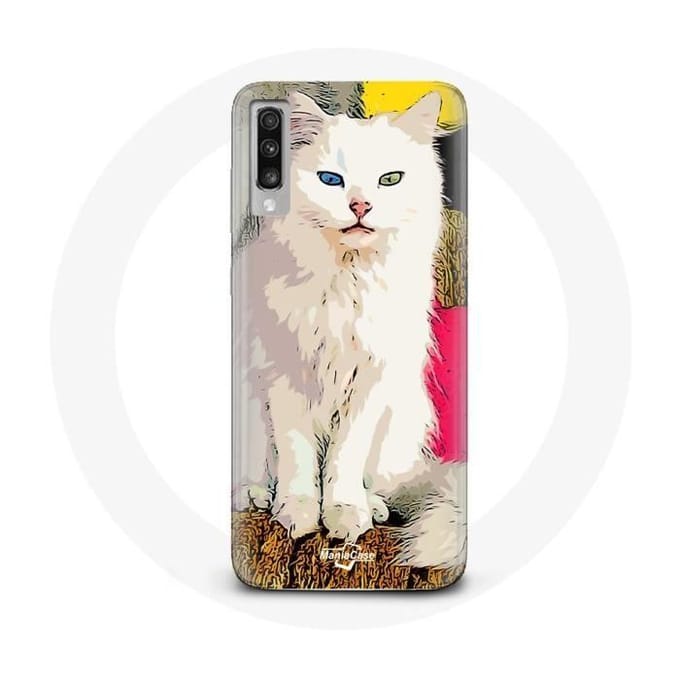 Coque pour Samsung Galaxy A50 Turc de Van Chat Blanc aux yeux bleu et jaune