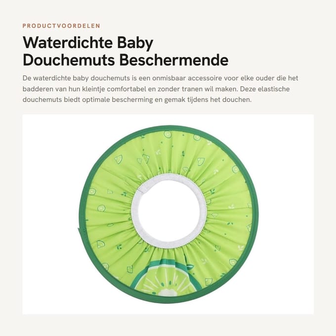 Dailygoods- Douchemuts Waterdicht - Baby Douchekap - Beschermende Hoed - Elastisch - Groen - Binnendiameter 12cm - Badmuts
